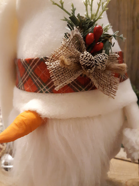 Snowman Gnome with Red and Green Plaid Trim