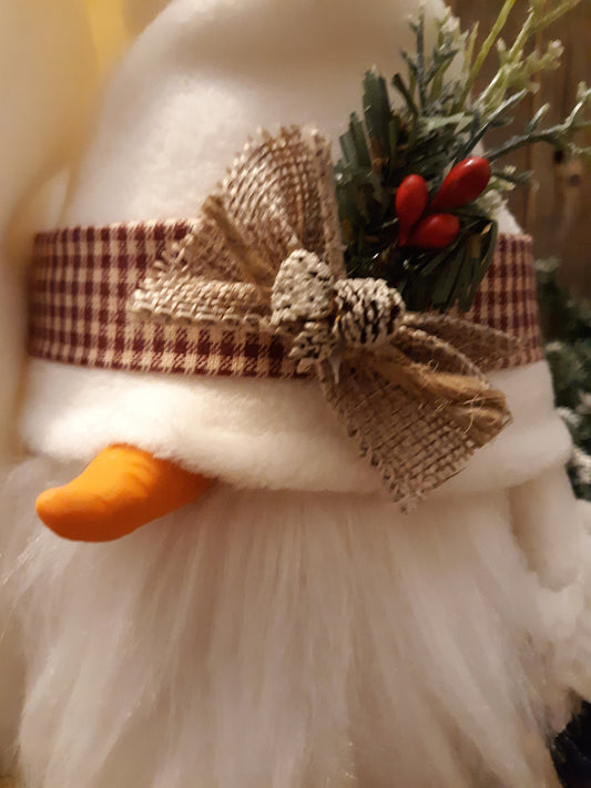 Snowman Gnome with Cranberry Check Homespun Trim