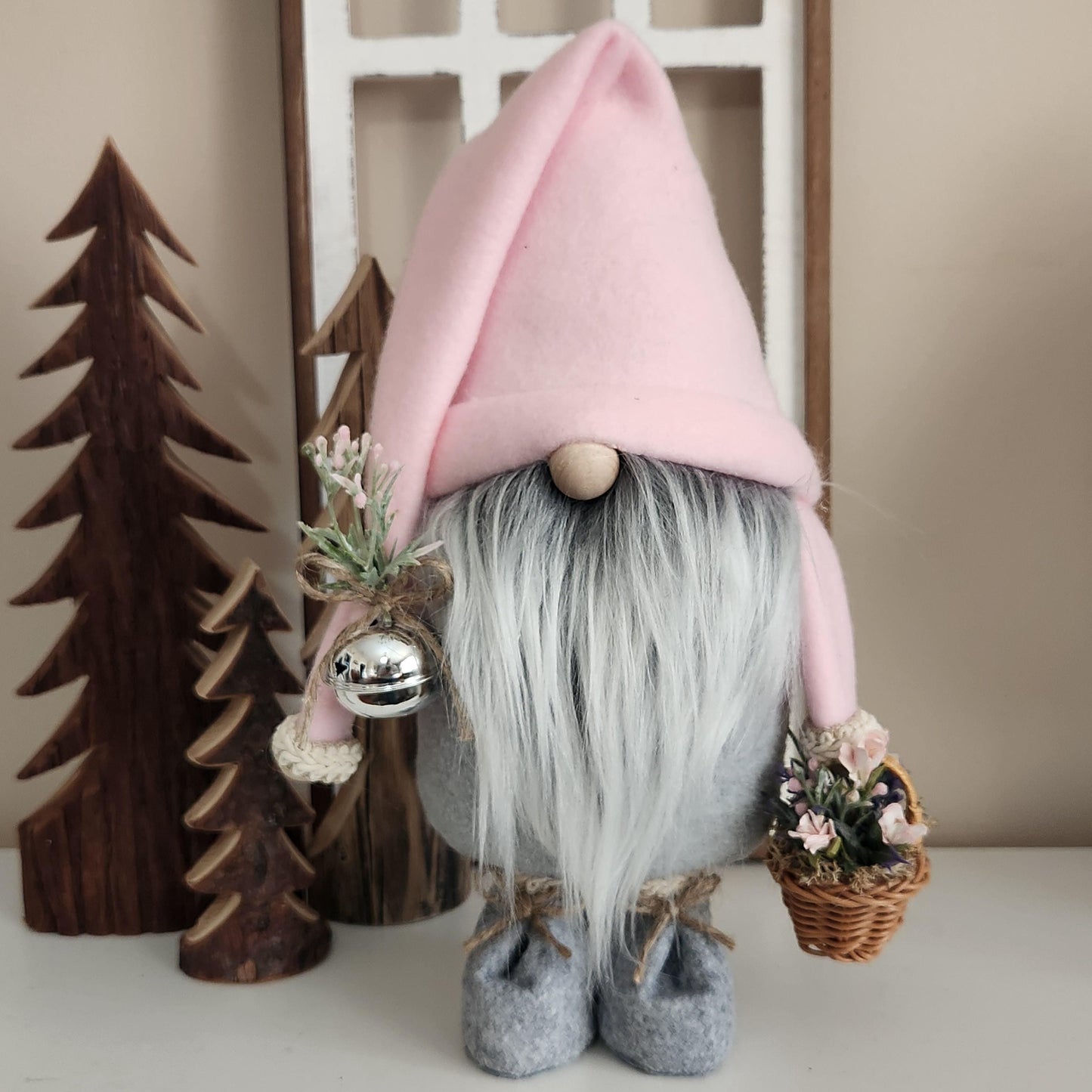 Rustic Spring Woodsy Gnome in Pink