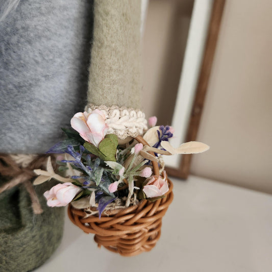 Rustic Woodsy Garden Gnome With Basket of Herbs